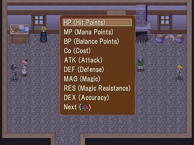 Tutorial for the following stats: HP, MP, BP, Co, ATK, DEF, MAG, RES, DEX